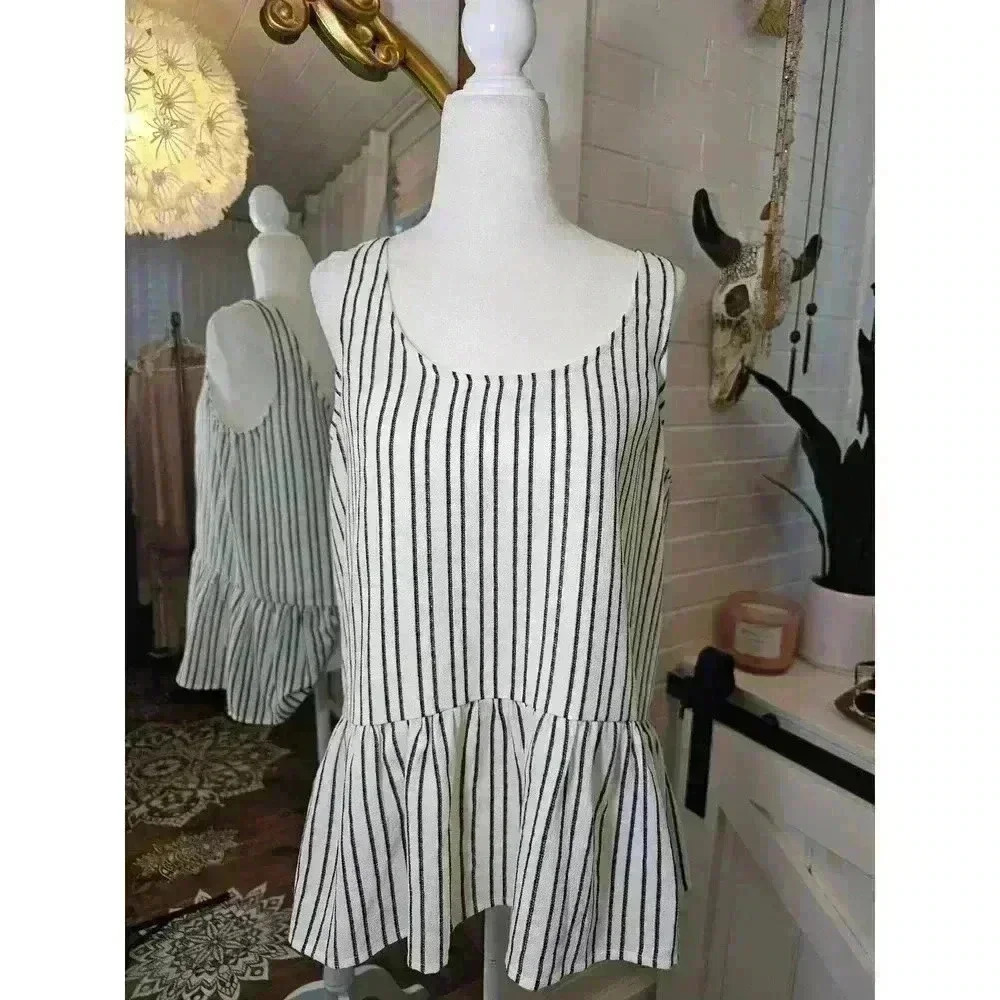 H by Halston Women's Size M Striped Peplum Top